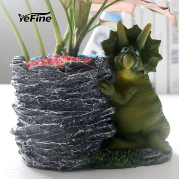 

YeFine Resin Triceratops Flower Pot Container Garden Succulent Bonsai Planter Pot Desktop Home Decoration Gift