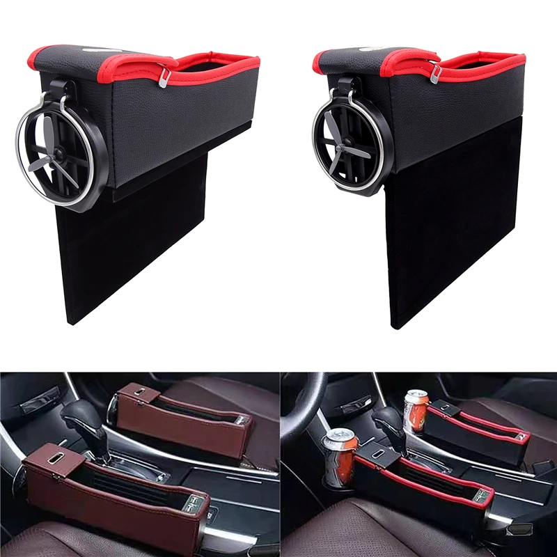 

JIUWAN 1Pcs Car Seat Gap Catcher Organizer Box Storage Cup Holder Multi-function Pocket Coin Storage PU Leather Auto Accessories
