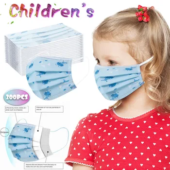 

200pc Masks For Students Masks Ocean Series Face Mask With Elastic Earloop Kids Disposable Masks Soft Windproof Skin-friendly