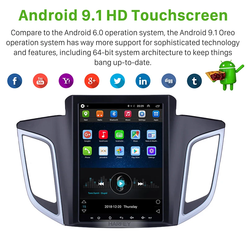 Flash Deal Harfey Car Multimedia Player 9.7" 4G LTE Car Radio for 2014 2015 Hyundai IX25 Android 9.1 GPS Navigation Rearview Camera DVR 1