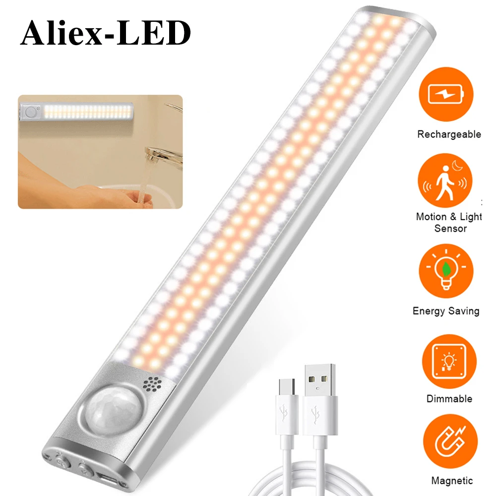 

Новый Беспроводной под шкаф светильник светодиодный движения Сенсор шкаф лампы 80/120/160 светодиодный USB Перезаряжаемые для Кухня Спальня вешалка для одежды