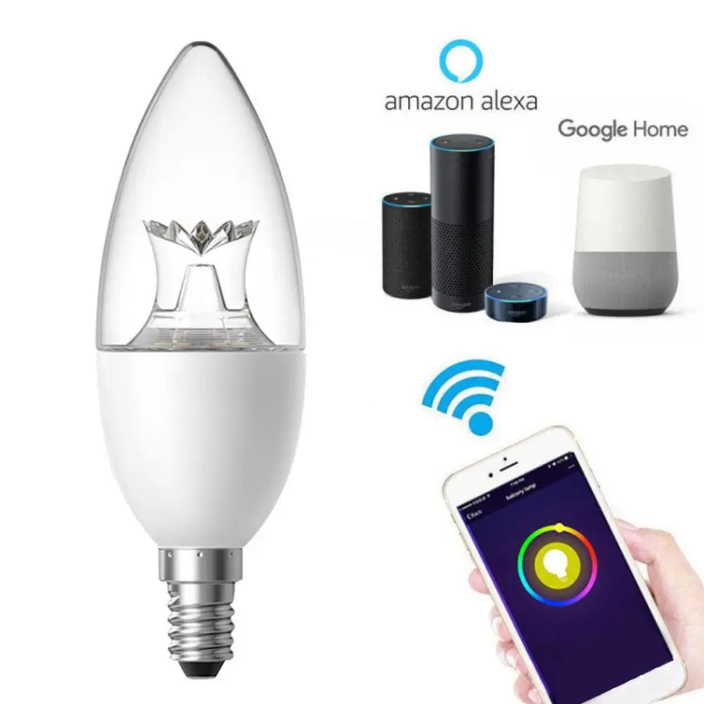 

Smart E14 7W RGBW LED Light Bulb Color Changing Candle Light Lamp Bulb Home RGB Wireless Led Bulb For Google Home Amazon alexa