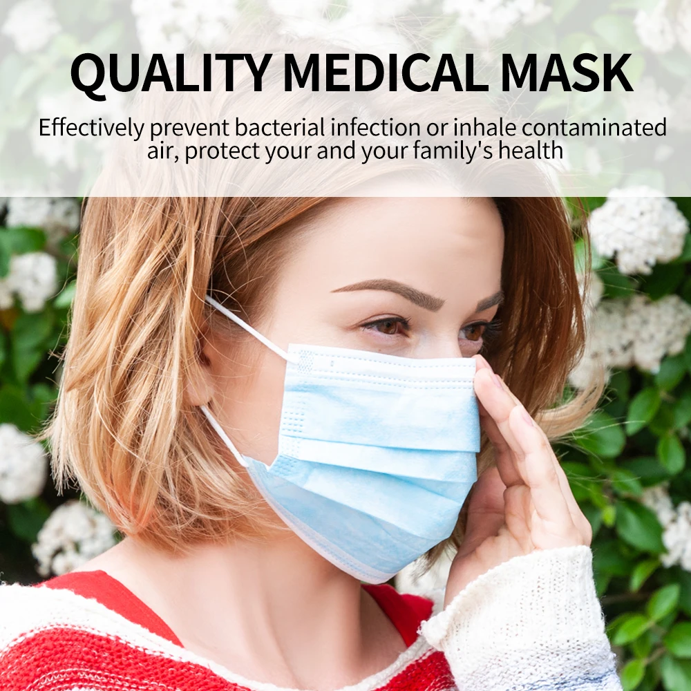 

50pcs Profession Disposable Mask with Hat Surgical 3-Ply Nonwoven Elastic Mouth Soft Breathable Face Mask Respirator