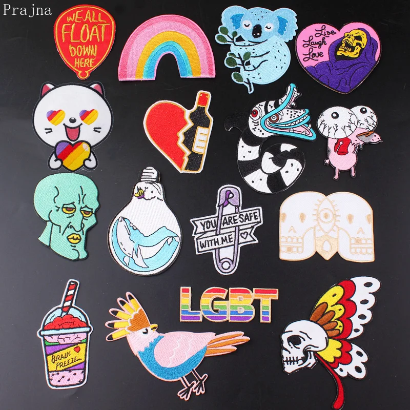Праджня Череп патч хиппи панк вышитые нашивки с полосками для одежды Радужный