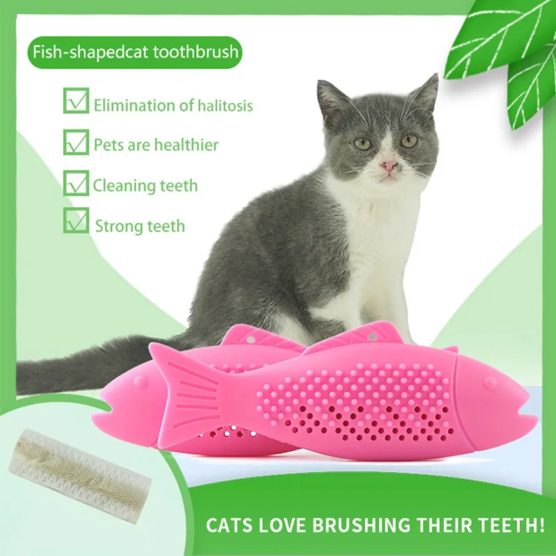 Silicone Fish-Shaped Soft Mint Toothbrush Pet Cat Toys Fish Interactive Pet Supplies for Cat Catnip Cleaning Teeth Dog Chew Toys