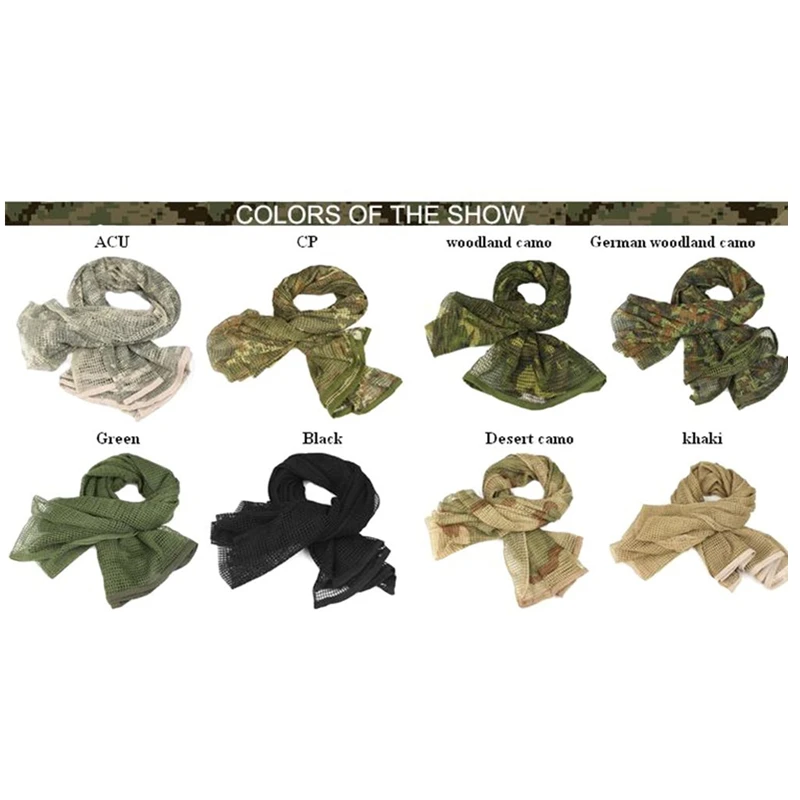 

VILEAD Military Camouflage Tactical Mesh Breathbale Scarf Sniper Face Veil Scarves For Camo Airsoft Hunting Cycling Neckerchief