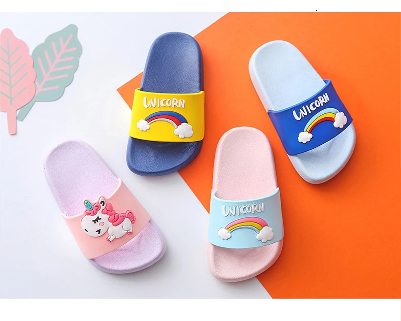 Kids Slippers for Boy Girl Rainbow Shoes Summer Toddler Animal Kids Indoor Baby Slippers PVC Cartoon Slippers