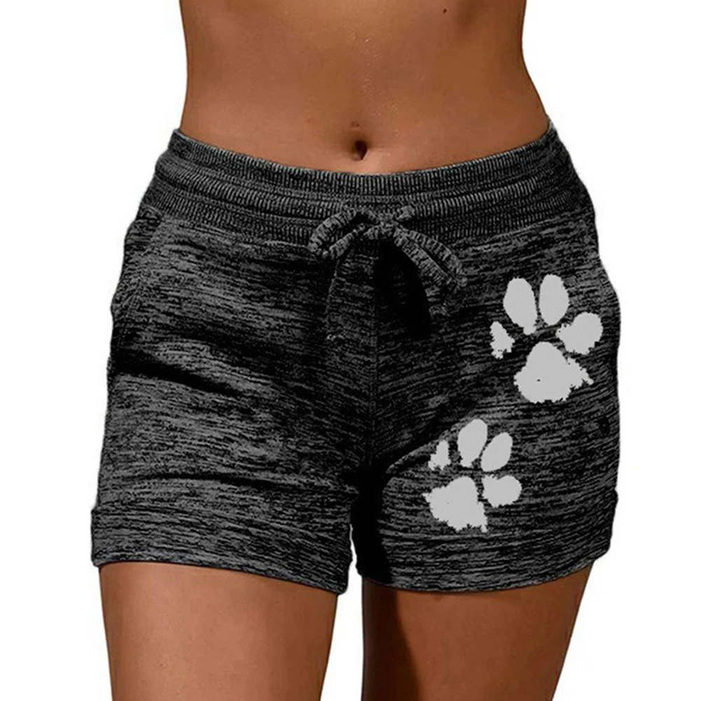 New Summer Drawstring Paw Print Shorts Female Elastic High Waist Loose Shorts Women Fashion Soft Beach Casual Sport Short