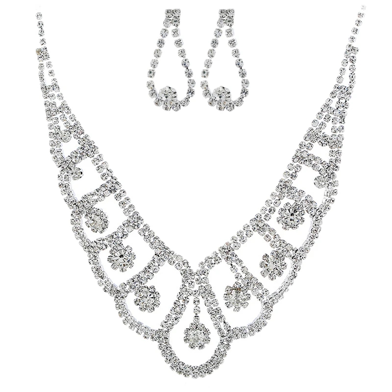 

2 Piece Set Geometric Drop Wedding Bride Necklace Earrings Jewelry Set