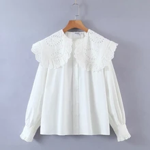 

Women Hollow Embroidery Turndown Collar White Shirts Female Long Sleeve Blouses Casual Lady Loose Tops Blusas S8277