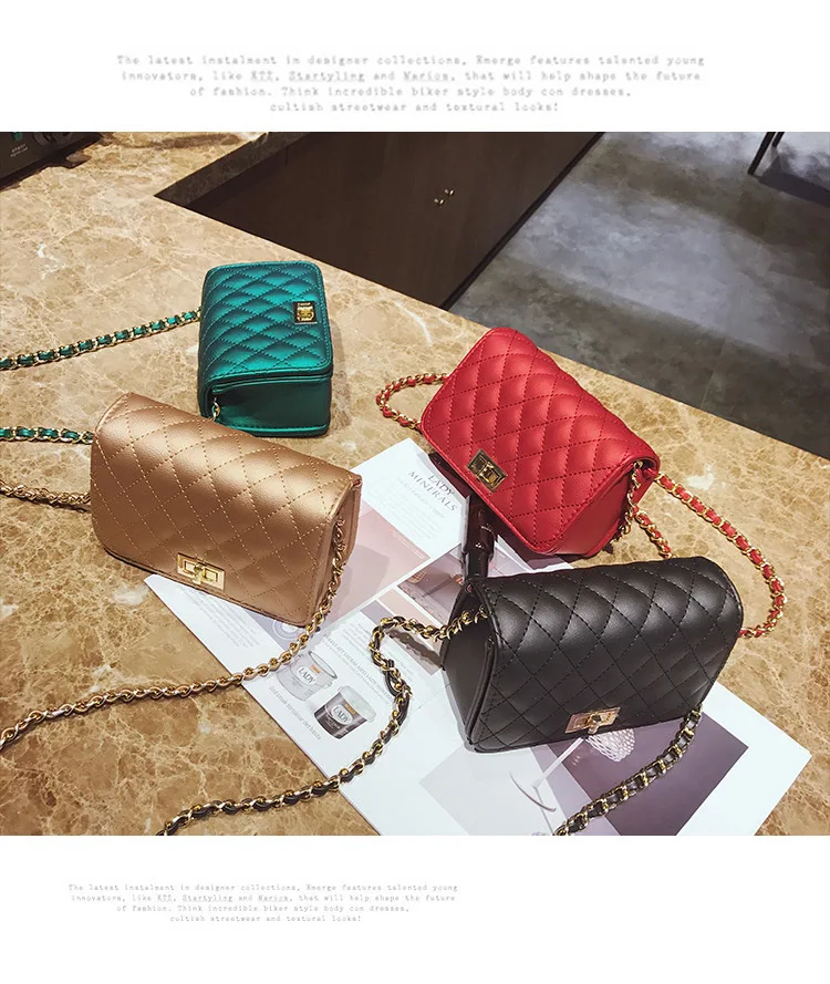 Luxury Handbags Women Bags Designer Fashion Chain Diamond Red Small Flap Lock Leather Female Bag Crossbody Bags For Women