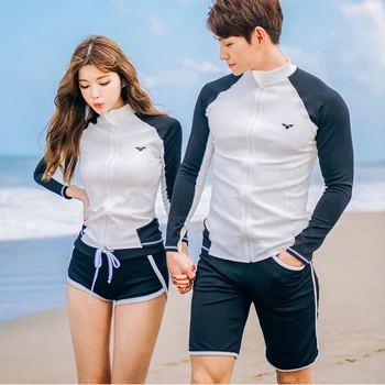 

Couples Swimwear Rash Guards Men 2 Piece Swimsuit Shirt Shorts Women 3 Piece Beach Wear Surfing Diving Bathing Suits Wetsuits