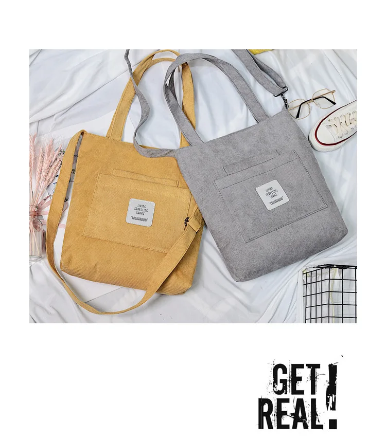 2021 New Literary Canvas Bag Women's Single Shoulder Messenger College Style Student Portable Corduroy Handbag