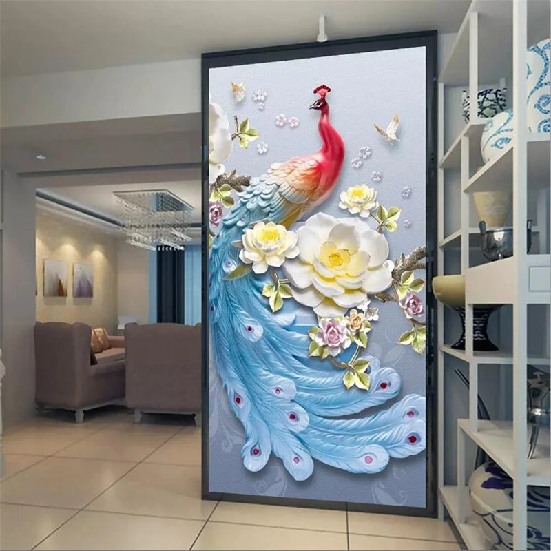 

Custom Wallpaper 3d Mural Modern Fresh Embossed Oil Painting Peacock Porch Background Decorative Painting 8d Wallpaper 5d Mural