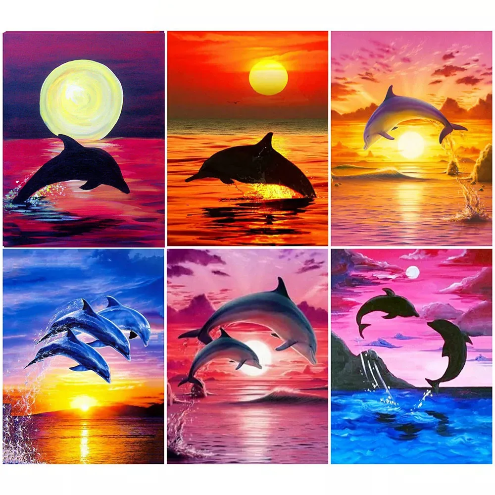 5D DIY Full Square Diamond Painting Cute Dolphin Handicraft Drill Embroidery  Animal Diamond Mosaic Sunset Decor For Home - AliExpress