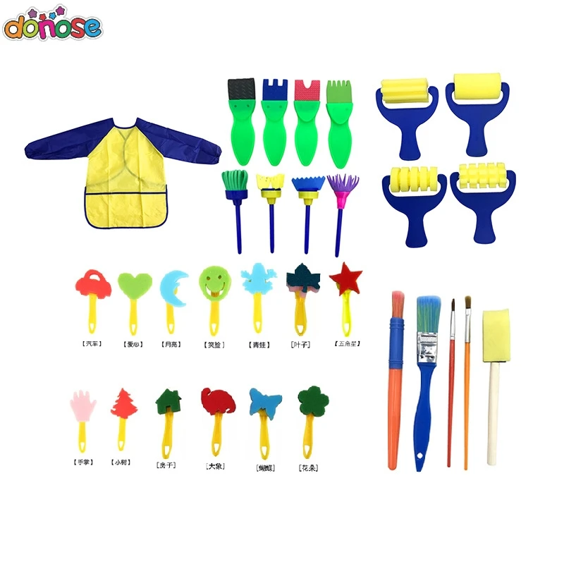 31pcs/set Creative Sponge Brush Children Art DIY Painting Tools Baby Funny Colorful Flower Pattern DIY Flower Drawing Toys