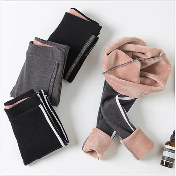 

2019 Autumn Winter Cotton Velvet Leggings Women High Waist Side Stripes Sporting Fitness Leggings Pants Warm Thick Leggings S159
