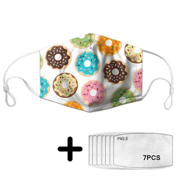 

Women Polyester Dustproof Mask with Colorful Donuts Print Kawaii Cartoon Mouth Masks PM2.5 Filters Covers Daily Outdoor Protect
