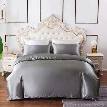 

Home Textile King size bed set Solid Satin bedding sets Smooth Duvet cover pillowcases Silk bed linen sets cozy bed linings
