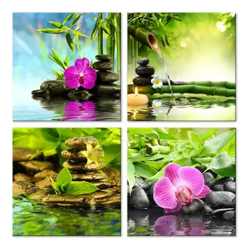

JHLJIAJUN 4 Panel Canvas Painting toolbox canvas lotus pond landscape mural home decoration frameless adult art gift