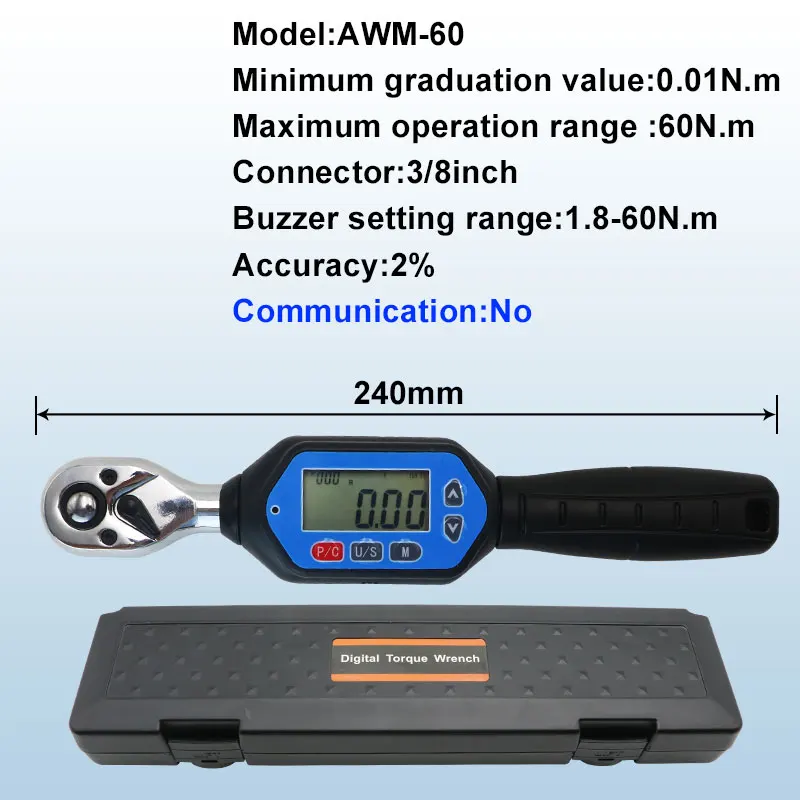 Shahe мини-динамометрический ключ 1/" 3/8" 1/" Портативный Ключ двунаправленный храповая головка динамометрический ключ цифровой Ручной инструмент AWM - Цвет: AWM-60