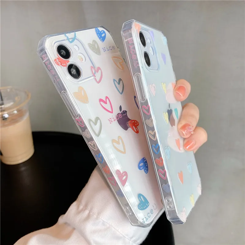 Transparent Cute Love Heart Soft Phone Case For Iphone 11 12 Pro Max Xr