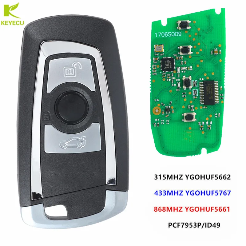 

KEYECU Replacement New Smart Remote Key Fob 3 Button 315MHz/ 433MHz/ 868Mhz for BMW FEM / BDC CAS4 CAS4+ F20/F21 2011-2017