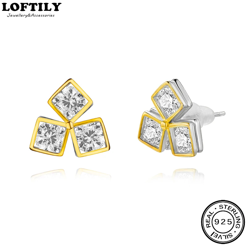

Luxury Style 925 Sterling Silver Geometric Flower Women Stud Earrings Fine Jewelry Engagement Earrings Gift For Women Girl