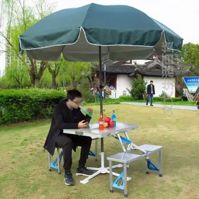 

Outdoor folding table and chairs portable multi-function aluminum alloy one-piece picnic table push propaganda stall table