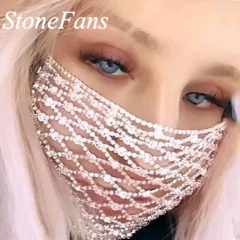 

StoneFans Elastic Crystal Women Jewelry Face Maska Luxury Shiny Mesh Rhinestone Maskas Maske Statement Cool Face Accessories