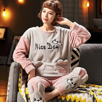 

Plus Size 4XL 5XL Pyjamas Long Sleeve Warm Flannel Pajamas 2020 Winter Women Pajama Sets cartoon Thicken Sleepwear Nightwear Set