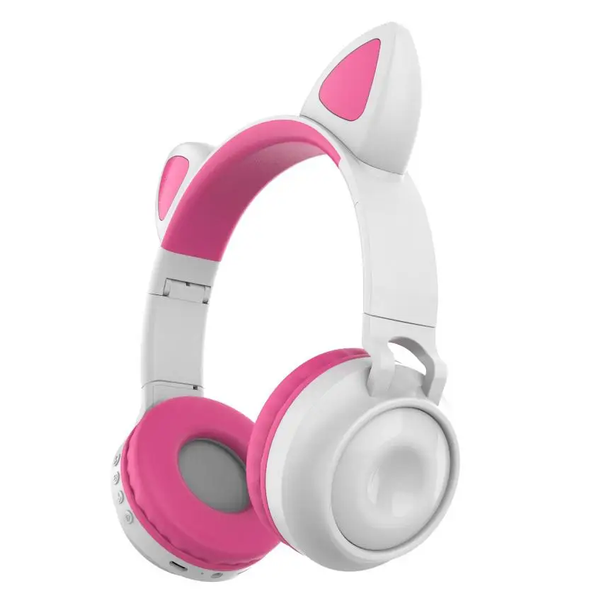 HobbyLane Wireless Bluetooth 5 0 Cute Ear Headphones Foldable Stereo Headset with Mic LED Light Volume Control Support For Kids