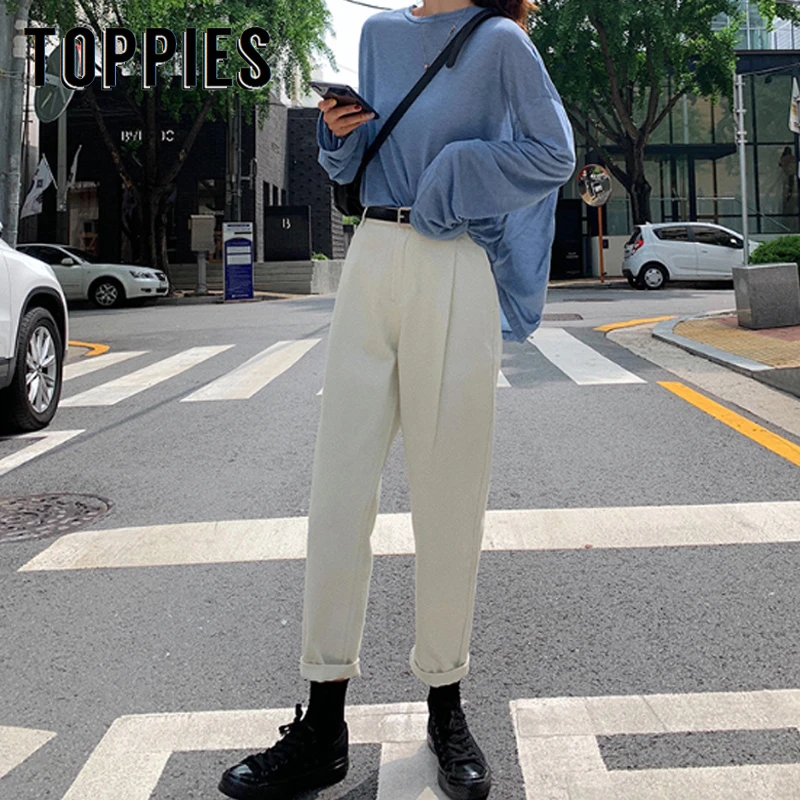 

Pink White Jeans Pants High Waist Harem Pants Fall 2019 Denim Trousers Korean Woman Streetwear