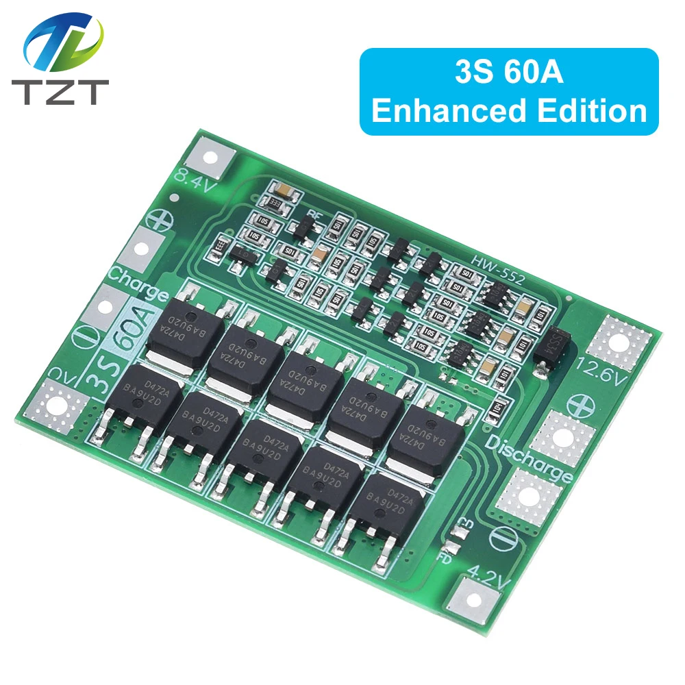 Защитная плата 3S/4S 40A/60A 18650 BMS для зарядки литий ионных батарей двигателя