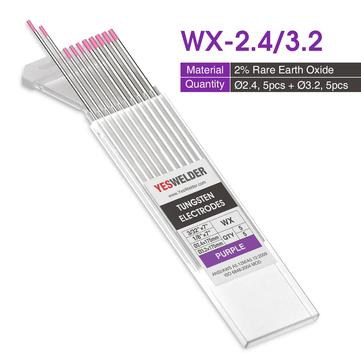 YESWELDER 10 шт. вольфрамовый электрод Профессиональный TIG стержень 1,0 1,6 2,4 3,2 4,0 мм для TIG сварочный аппарат - Цвет: WX-2.4-3.2