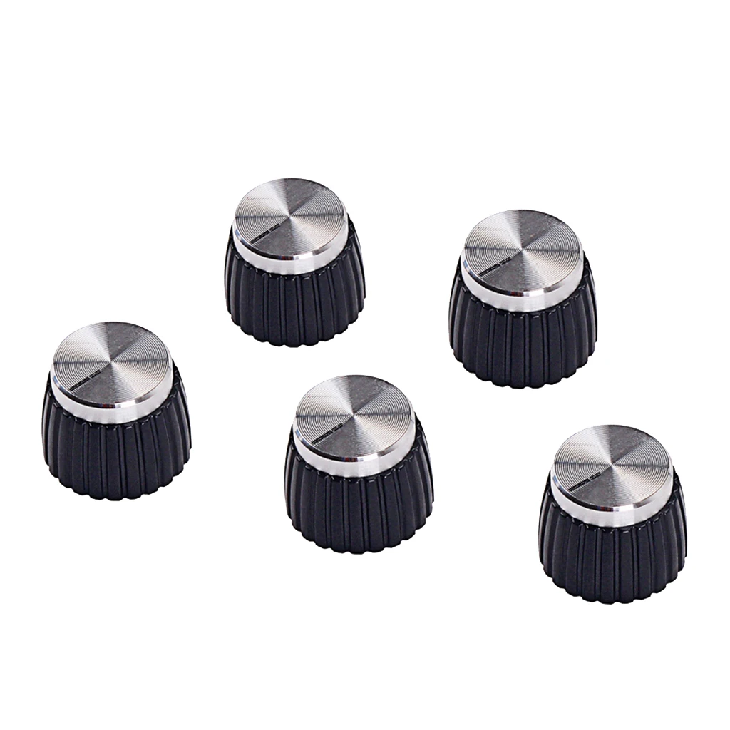 5Pcs Plastic Black Guitar Stereo AMP Amplifier Knobs Buttons with Silver Cap for    