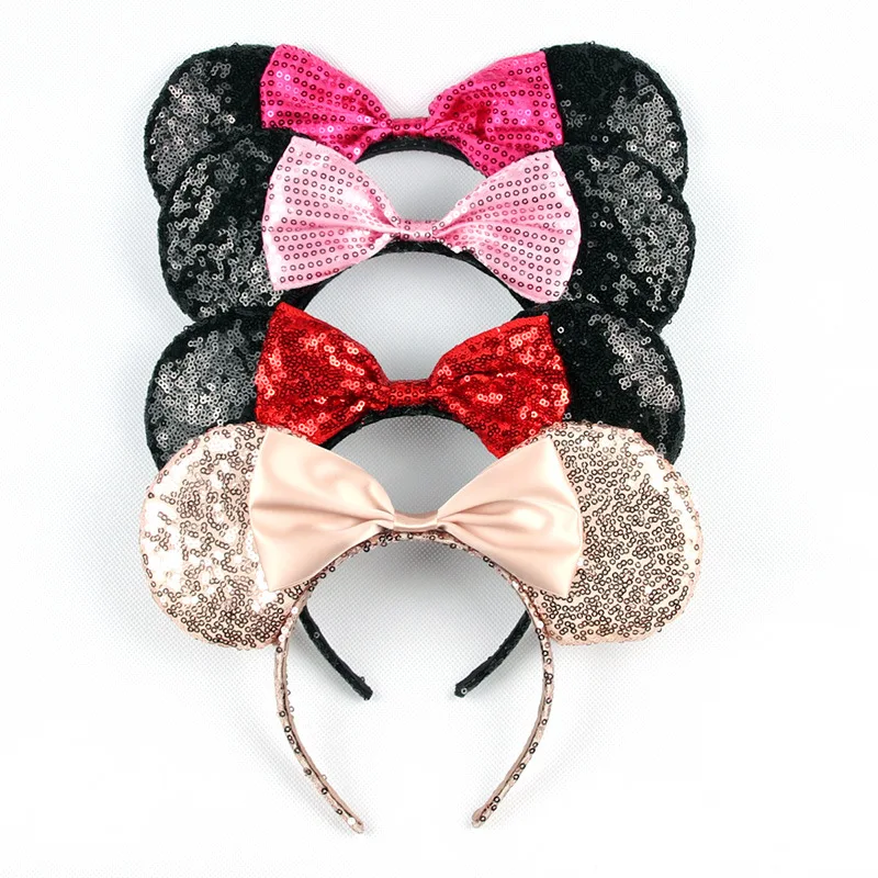 

Mickey Ears Girls Cartoon HeadBand Minnie Stereo Sequin Bow Christmas Hair Accessories Cute Hair Bows Headwear