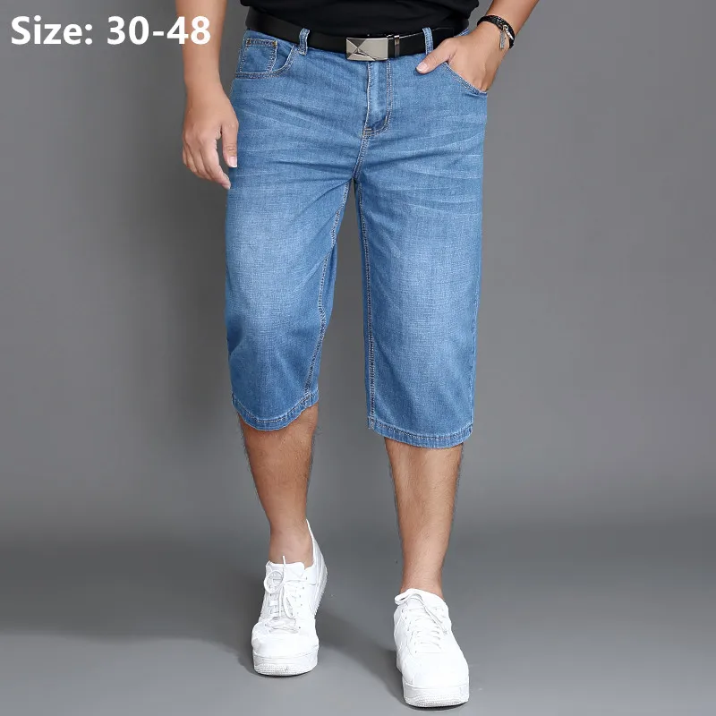 Summer Jeans Shorts Mens Denim Elastic Stretched Thin Short Jean Oversized Plus Light Blue 42 44 46 48 Male Calf Length Trousers Summer Jeans Shorts Mens Denim Elastic Stretched Thin Short Jean Oversized Plus Light Blue 42 44 46 48 Male Calf Length Trousers
