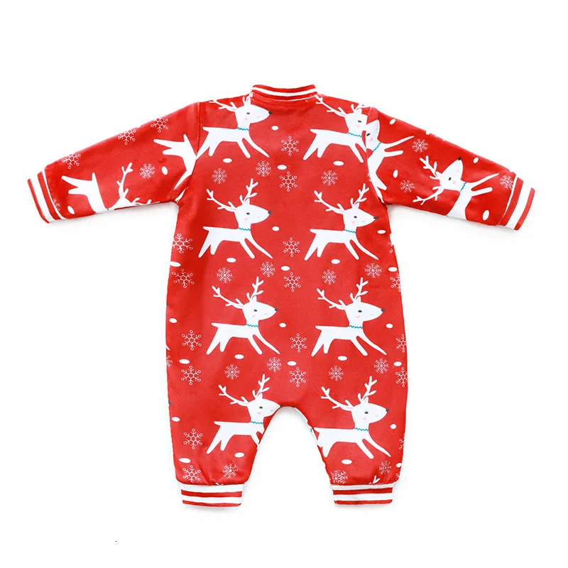 Baby Boy Girl Christmas Cotton Thickening Fleece Newborn Warm Cartoon Christmas Deer Tree A Fashion Jumpsuit