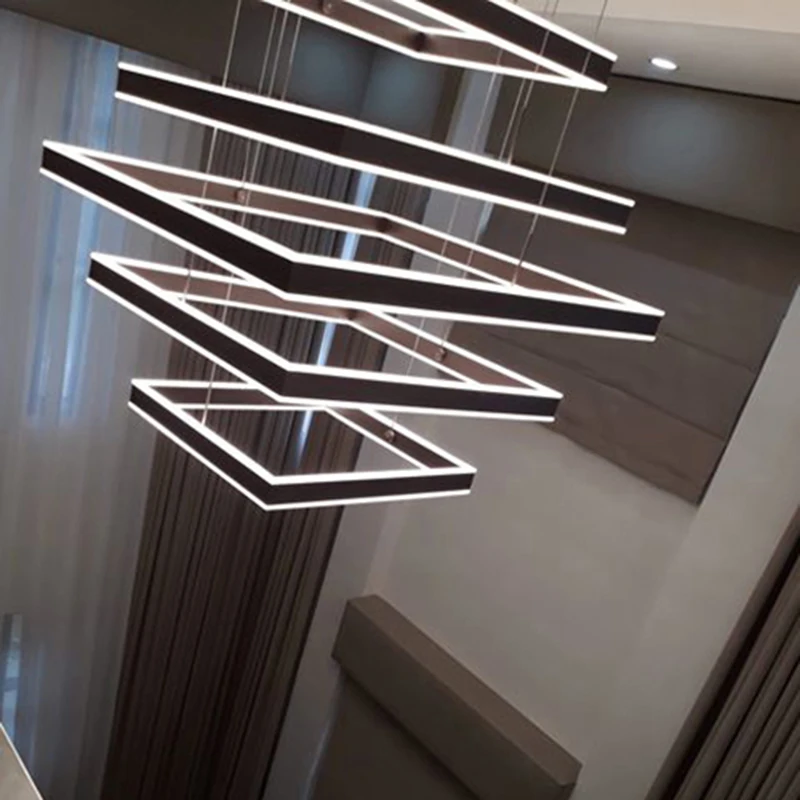 

[Remote Dimming] 3 / 5 Layers Square LED Pendant Light Modern Style With Remote Control Suitable For Living Room Dining Room and