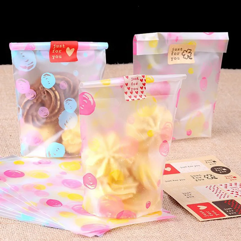 

50pcs Yellow Pink Dots Plastic Bags Cookie Candy Bag Pink Blue Open Top Birthday Party Gift Bag Stationery Packing Envelope
