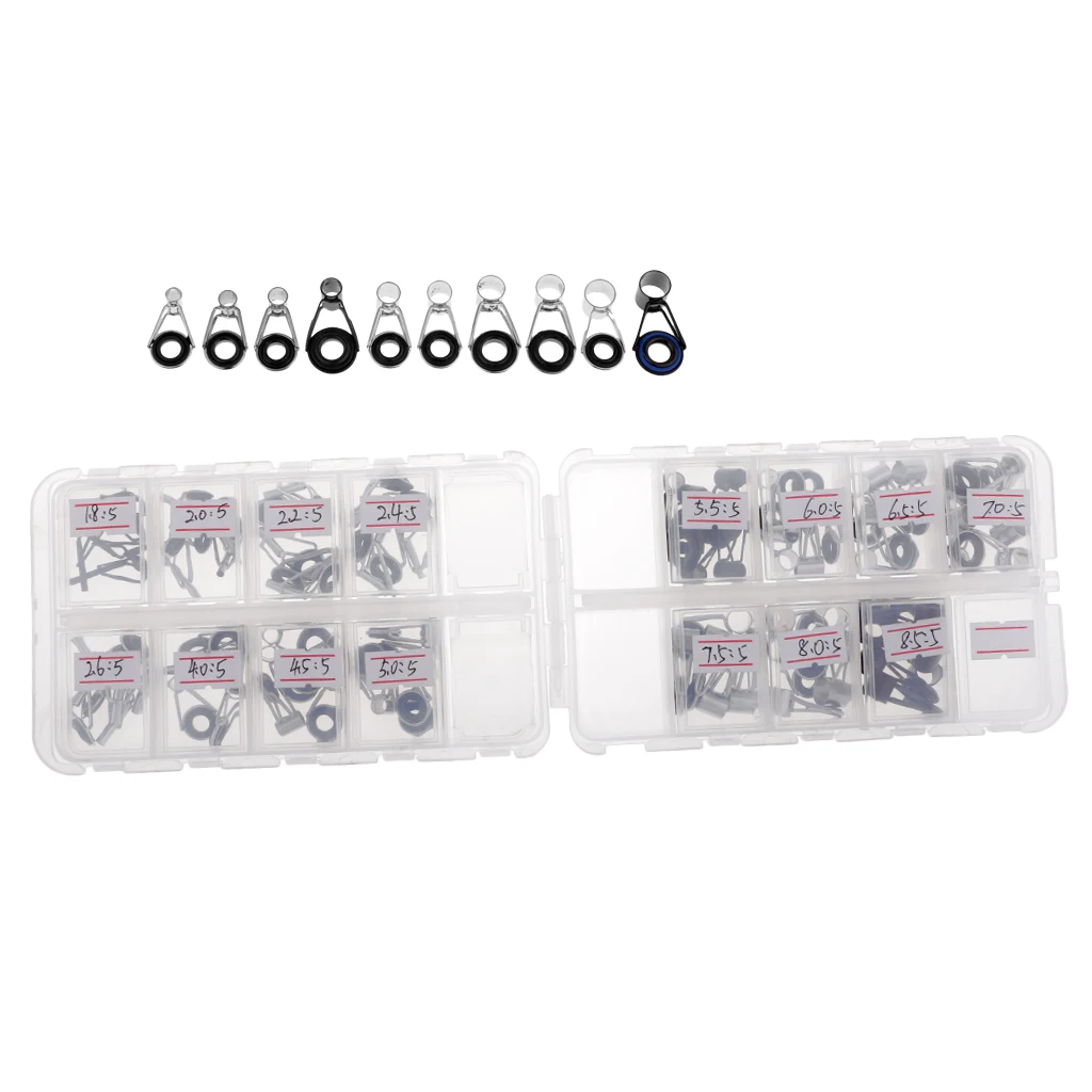 75pcs Fishing Rod Guides Top Tips Ring Set Raft Fishing Repair Accessories 1.8mm-8.5mm