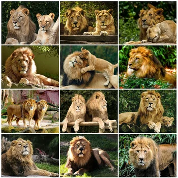 

HUACAN Full Drill Square Diamond Painting Lion Mosaic Handmade Gift Embroidery Animal Home Decoration