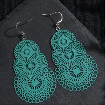 

NPKDS Women Ethnic Hollow Paper Cut Water Drop Earring Bohemia Big Round Geometric Flowers Earrings Gypsy Tribe Jewelry