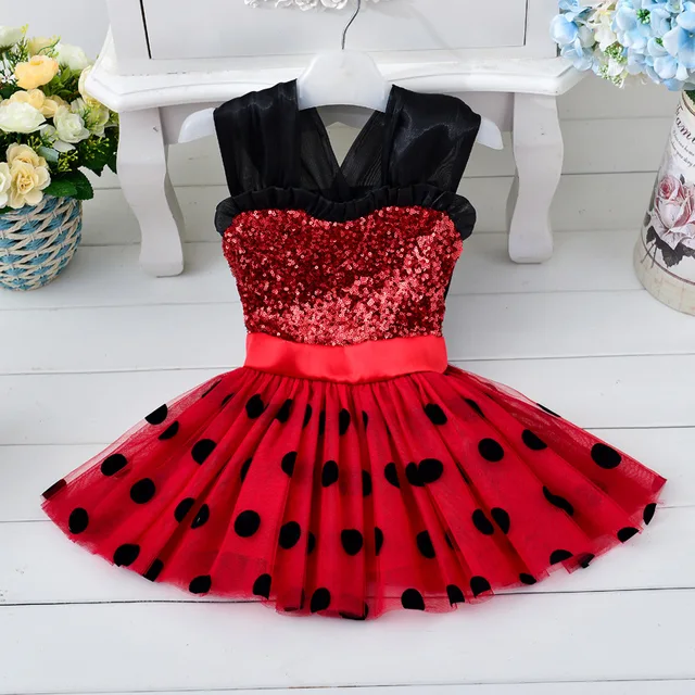 Carnival 2020 Red bug cosplay Girls Dress Summer Clothes Redbug Party Dress Children's day Lace Dot Baby Girls Dresses dress