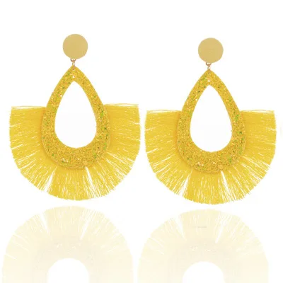 

Neon green tassel earrings for women Korean boho jewelry India vintage statement Bohemia gold drop earrings