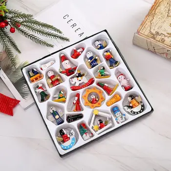 

Wooden Christmas Tree Ornaments Set of 24 Ornament Figures Santa Claus Snowman Angels Tiny Hanging Vintage Miniature Decorations