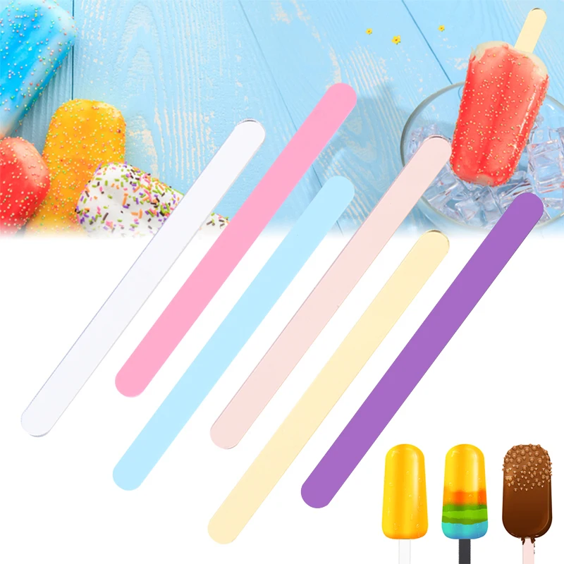 10pcs Acrylic Ice Cream Sticks 3mm Summer Popsicle Sticks Kitchen Handmade DIY Cake Stick