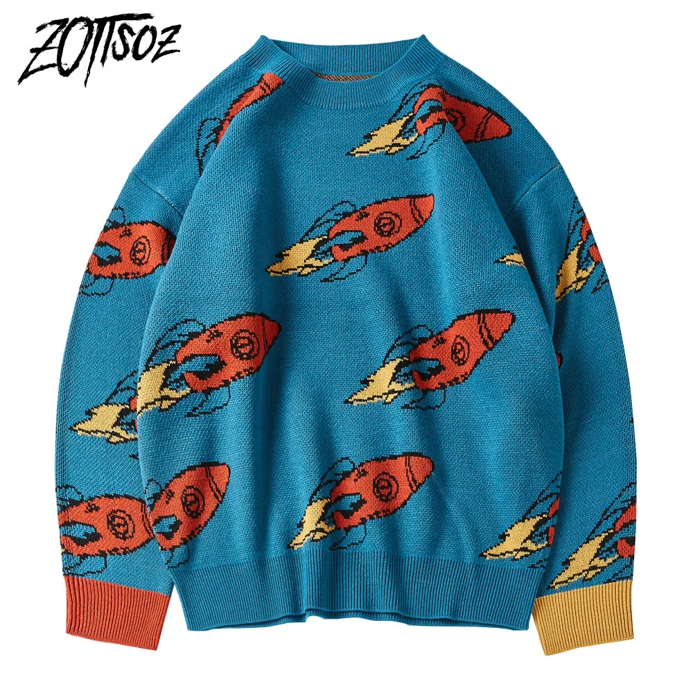 

ZOTTSOZ Jumpers Pullover Casual Harajuku Hip Hop Streetwear Punk Rock Men Women Fashion Knitted Rocket Hipster Sweaters Tops
