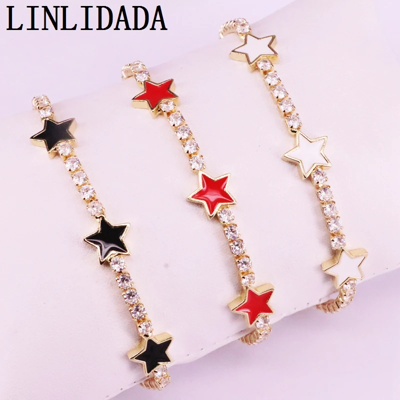 12 шт. красочные эмалированные звезды Шарм Белый cz кубический цирконий теннисная цепь браслет для женщин девушка мода ювелирные изделия